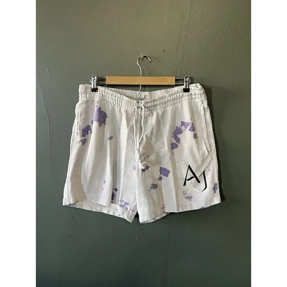 Jordan Brand Mens Gray Tie Dye Cotton Fleece Shorts Size Large